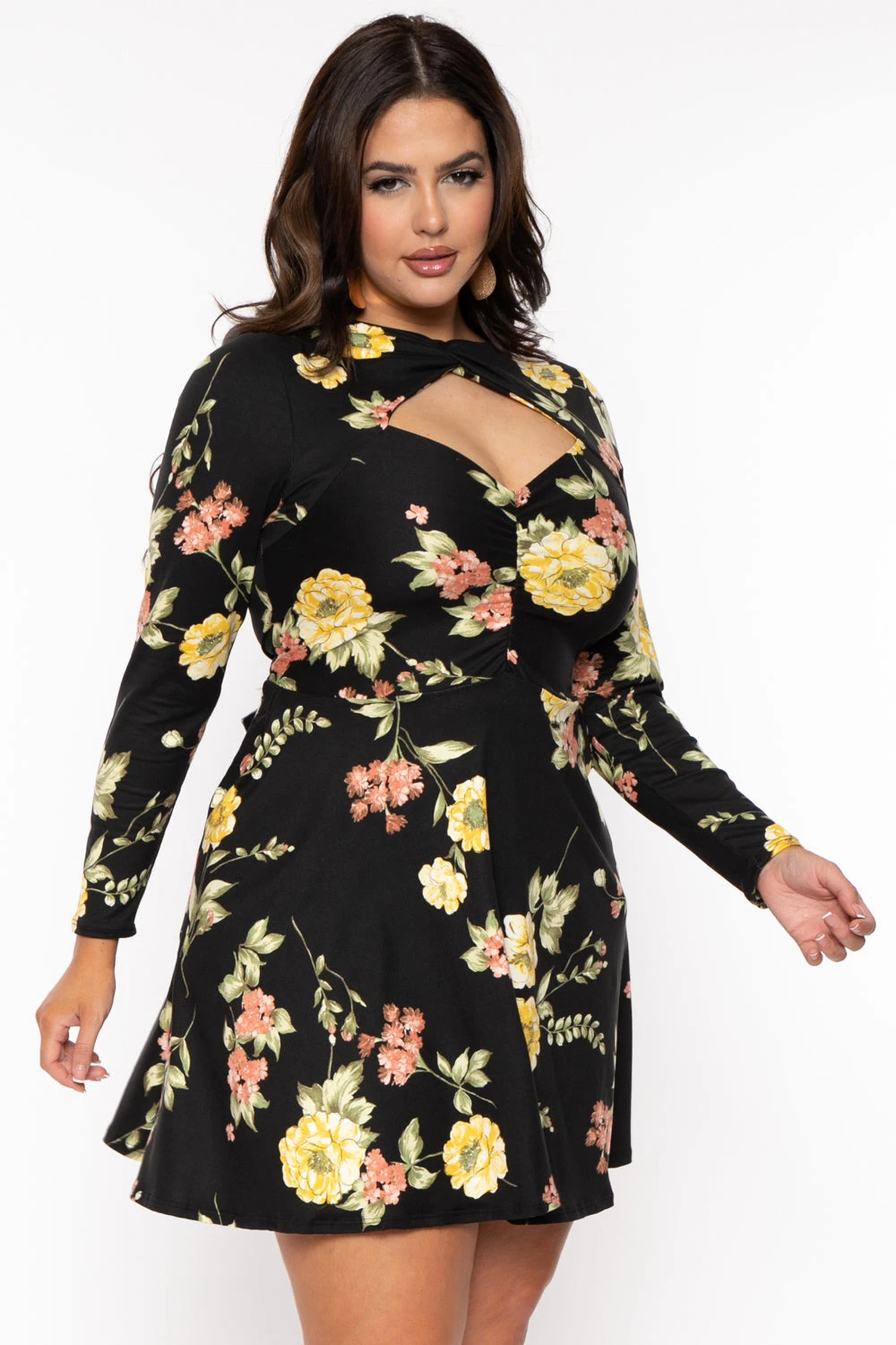 Plus Size Floral Amry Flare Cutout Dress - Black Plus Size Floral Amry Flare Cutout Dress - Black -Kitchensuppliesdeal curvy sense dresses plus size floral amry flare cutout dress black 31542647586913