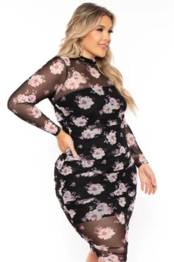 Plus Size Floral Caelan Ruched Bodycon Dress- Black -Kitchensuppliesdeal curvy sense dresses plus size floral caelan ruched bodycon dress black 31041265664097