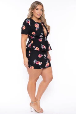 Plus Size Floral Peplum Dress - Black -Kitchensuppliesdeal curvy sense dresses plus size floral peplum dress black 29439507431521