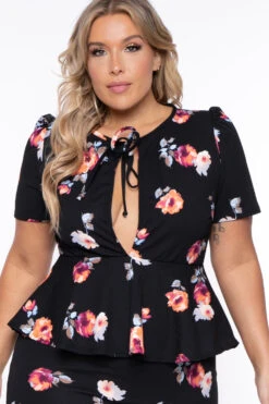 Plus Size Floral Peplum Dress - Black -Kitchensuppliesdeal curvy sense dresses plus size floral peplum dress black 29439508054113