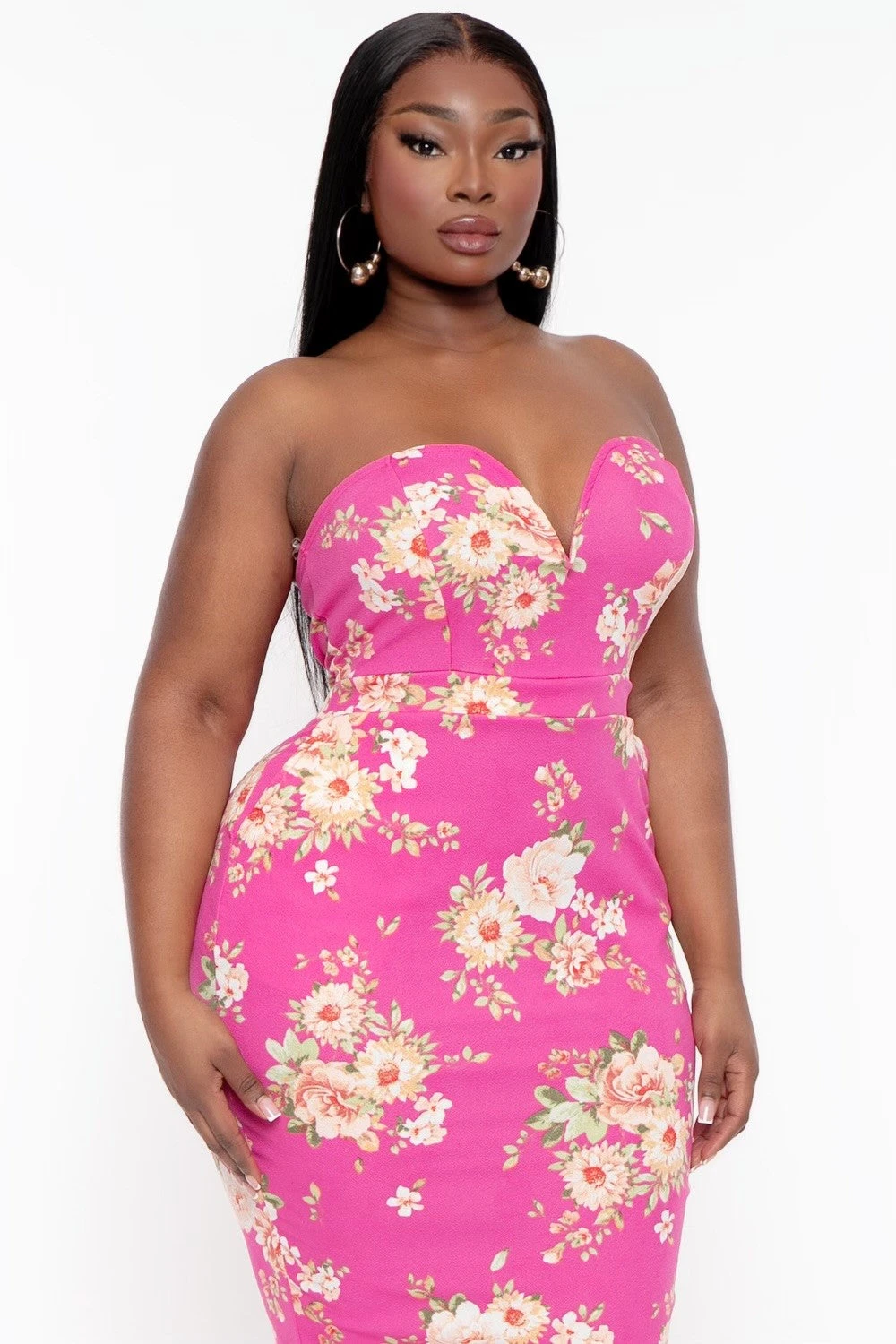Plus Size Floral Print Bodycon Dress - Hot Pink Plus Size Floral Print Bodycon Dress - Hot Pink -Kitchensuppliesdeal curvy sense dresses plus size floral print bodycon dress hot pink 31728960798817