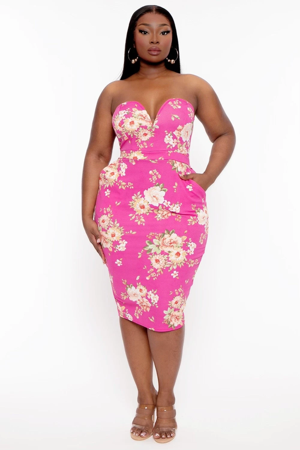 Plus Size Floral Print Bodycon Dress - Hot Pink Plus Size Floral Print Bodycon Dress - Hot Pink -Kitchensuppliesdeal curvy sense dresses plus size floral print bodycon dress hot pink 31728969482337