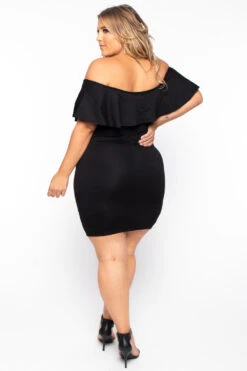 Plus Size Frill Bodycon Dress - Black -Kitchensuppliesdeal curvy sense dresses plus size frill bodycon dress black 29591032037473