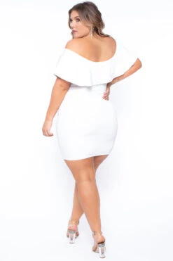 Plus Size Frill Bodycon Dress - Ivory -Kitchensuppliesdeal curvy sense dresses plus size frill bodycon dress ivory 29591132405857