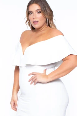 Plus Size Frill Bodycon Dress - Ivory -Kitchensuppliesdeal curvy sense dresses plus size frill bodycon dress ivory 29591132799073