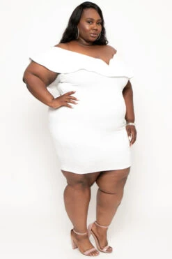 Plus Size Frill Bodycon Dress - Ivory -Kitchensuppliesdeal curvy sense dresses plus size frill bodycon dress ivory 29591133061217