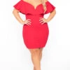 Plus Size Frill Bodycon Dress - Red -Kitchensuppliesdeal curvy sense dresses plus size frill bodycon dress red 29704620965985