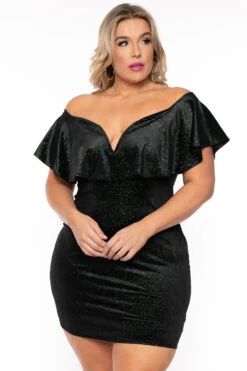Plus Size Frill Glitter Bodycon Dress - Green -Kitchensuppliesdeal curvy sense dresses plus size frill glitter bodycon dress green 30513874665569