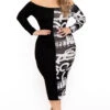 Plus Size Graffiti Half & Half Dress - Black -Kitchensuppliesdeal curvy sense dresses plus size graffiti half half dress black 31343050031201
