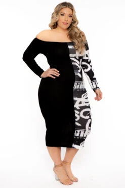Plus Size Graffiti Half & Half Dress - Black -Kitchensuppliesdeal curvy sense dresses plus size graffiti half half dress black 31343051309153
