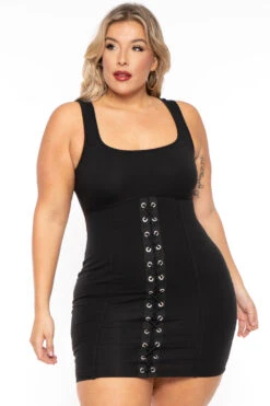 Plus Size Grommet Bodycon Dress - Black -Kitchensuppliesdeal curvy sense dresses plus size grommet bodycon dress black 30453417377889