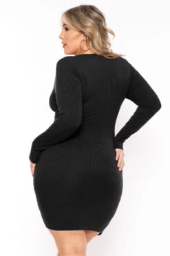 Plus Size Inessa Twist Front Ribbed Dress- Black -Kitchensuppliesdeal curvy sense dresses plus size inessa twist front ribbed dress black 31186169921633