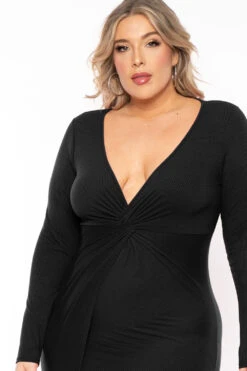 Plus Size Inessa Twist Front Ribbed Dress- Black -Kitchensuppliesdeal curvy sense dresses plus size inessa twist front ribbed dress black 31186170314849
