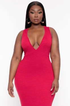 Plus Size Jane Ribbed Midi Dress - Red -Kitchensuppliesdeal curvy sense dresses plus size jane ribbed midi dress red 31903631900769