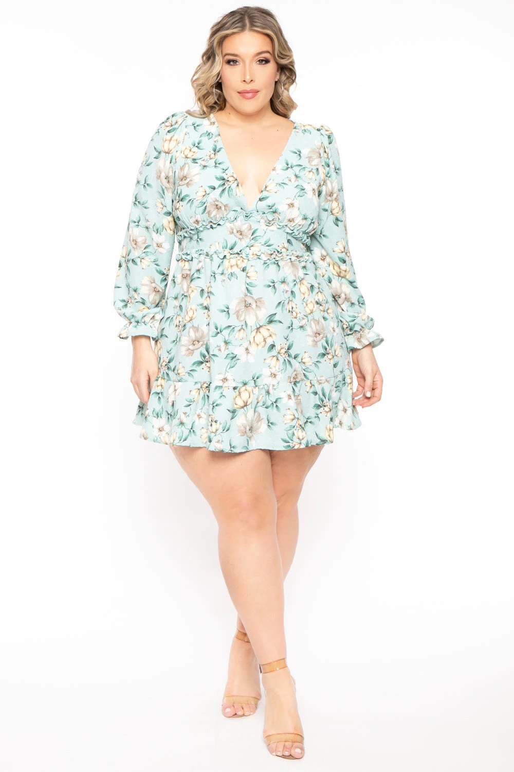 Plus Size Jocelyn Ruffle Flare Floral Dress- Blue Plus Size Jocelyn Ruffle Flare Floral Dress- Blue -Kitchensuppliesdeal curvy sense dresses plus size jocelyn ruffle flare floral dress blue 31383951769697