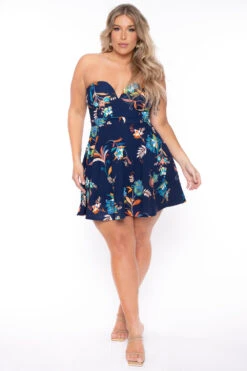 Plus Size Kaila Floral Dress- Blue -Kitchensuppliesdeal curvy sense dresses plus size kaila floral dress blue 29439791464545