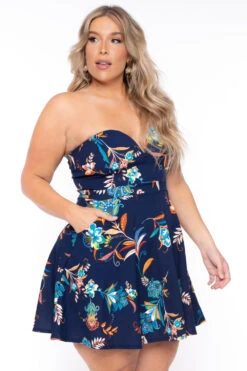 Plus Size Kaila Floral Dress- Blue -Kitchensuppliesdeal curvy sense dresses plus size kaila floral dress blue 29448321007713