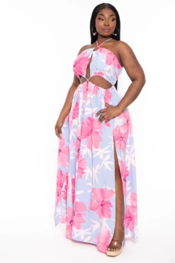 Plus Size Kalena Twist Front Maxi Dress - Pink -Kitchensuppliesdeal curvy sense dresses plus size kalena twist front maxi dress pink 32074747281505