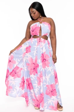 Plus Size Kalena Twist Front Maxi Dress - Pink -Kitchensuppliesdeal curvy sense dresses plus size kalena twist front maxi dress pink 32074747314273
