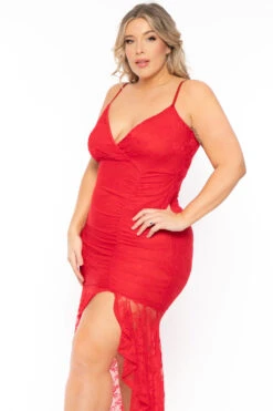 Plus Size Karisma Ruffle Lace Dress - Red -Kitchensuppliesdeal curvy sense dresses plus size karisma ruffle lace dress red 31534941503585