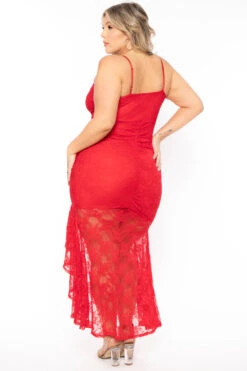 Plus Size Karisma Ruffle Lace Dress - Red -Kitchensuppliesdeal curvy sense dresses plus size karisma ruffle lace dress red 31534941536353