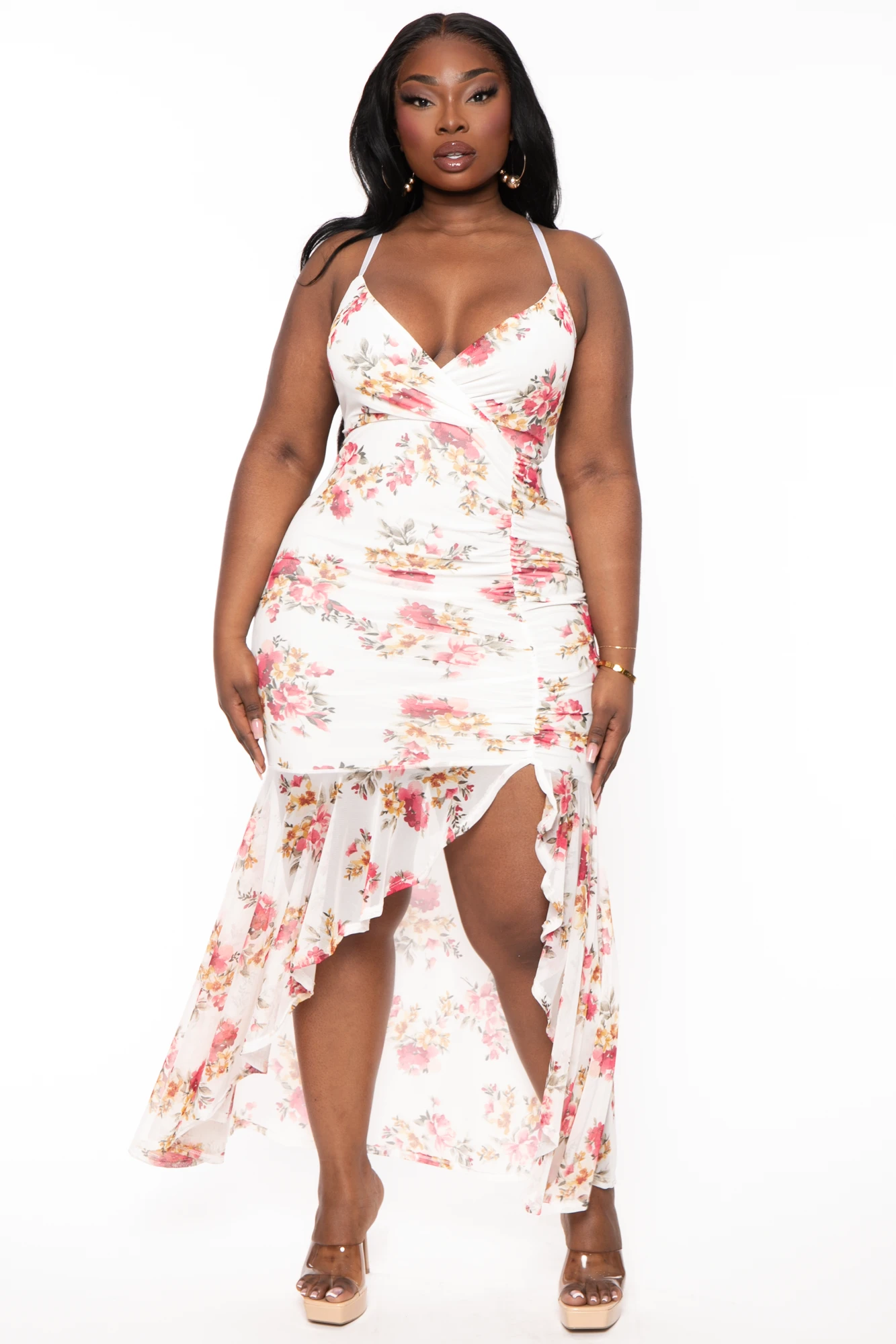 Plus Size Karisma Ruffle Printed Mesh Dress - Ivory Plus Size Karisma Ruffle Printed Mesh Dress - Ivory -Kitchensuppliesdeal curvy sense dresses plus size karisma ruffle printed mesh dress ivory 32213102035041