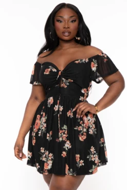 Plus Size Kayla Floral Mesh Dress - Black -Kitchensuppliesdeal curvy sense dresses plus size kayla floral mesh dress black 32213088469089
