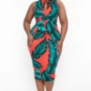 Plus Size Keyhole Tie Knot Palm Print Dress- Orange -Kitchensuppliesdeal curvy sense dresses plus size keyhole tie knot palm print dress orange 31965410689121