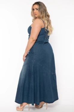 Plus Size Lana Denim Maxi Dress - Blue -Kitchensuppliesdeal curvy sense dresses plus size lana denim maxi dress blue 32074713923681