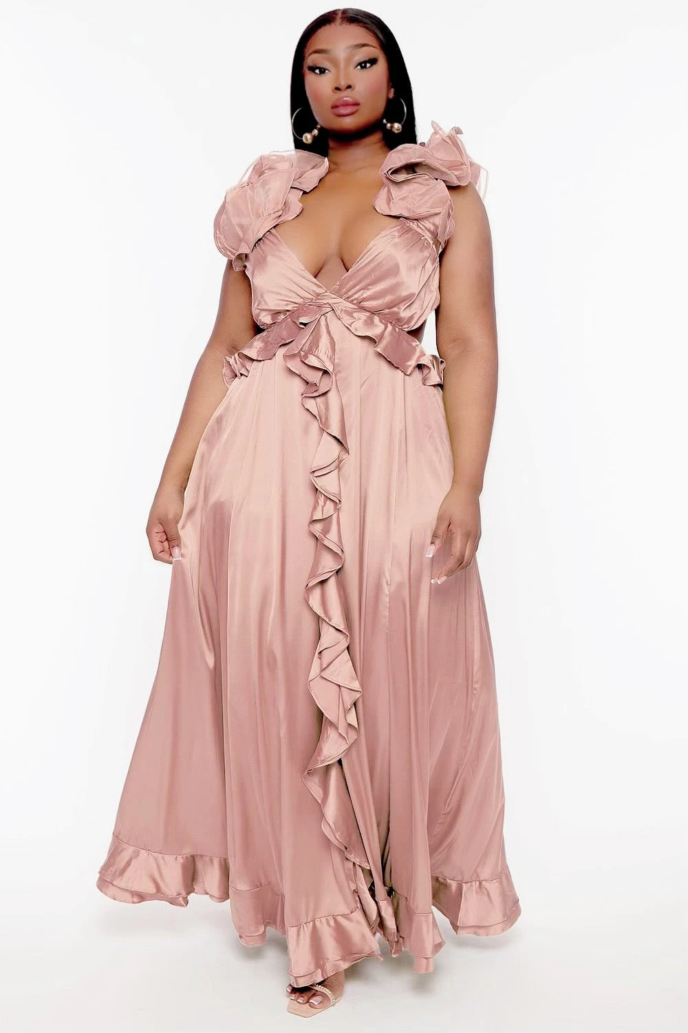 Plus Size Leonora Ruffle Satin Dress - Mauve Plus Size Leonora Ruffle Satin Dress - Mauve -Kitchensuppliesdeal curvy sense dresses plus size leonora ruffle satin dress mauve 32127416434785