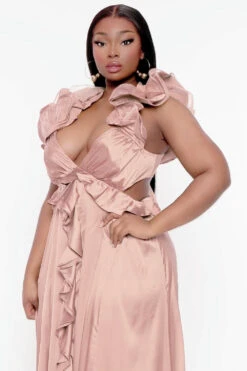 Plus Size Leonora Ruffle Satin Dress - Mauve 4 Plus Size Leonora Ruffle Satin Dress - Mauve -Kitchensuppliesdeal curvy sense dresses plus size leonora ruffle satin dress mauve 32127418794081