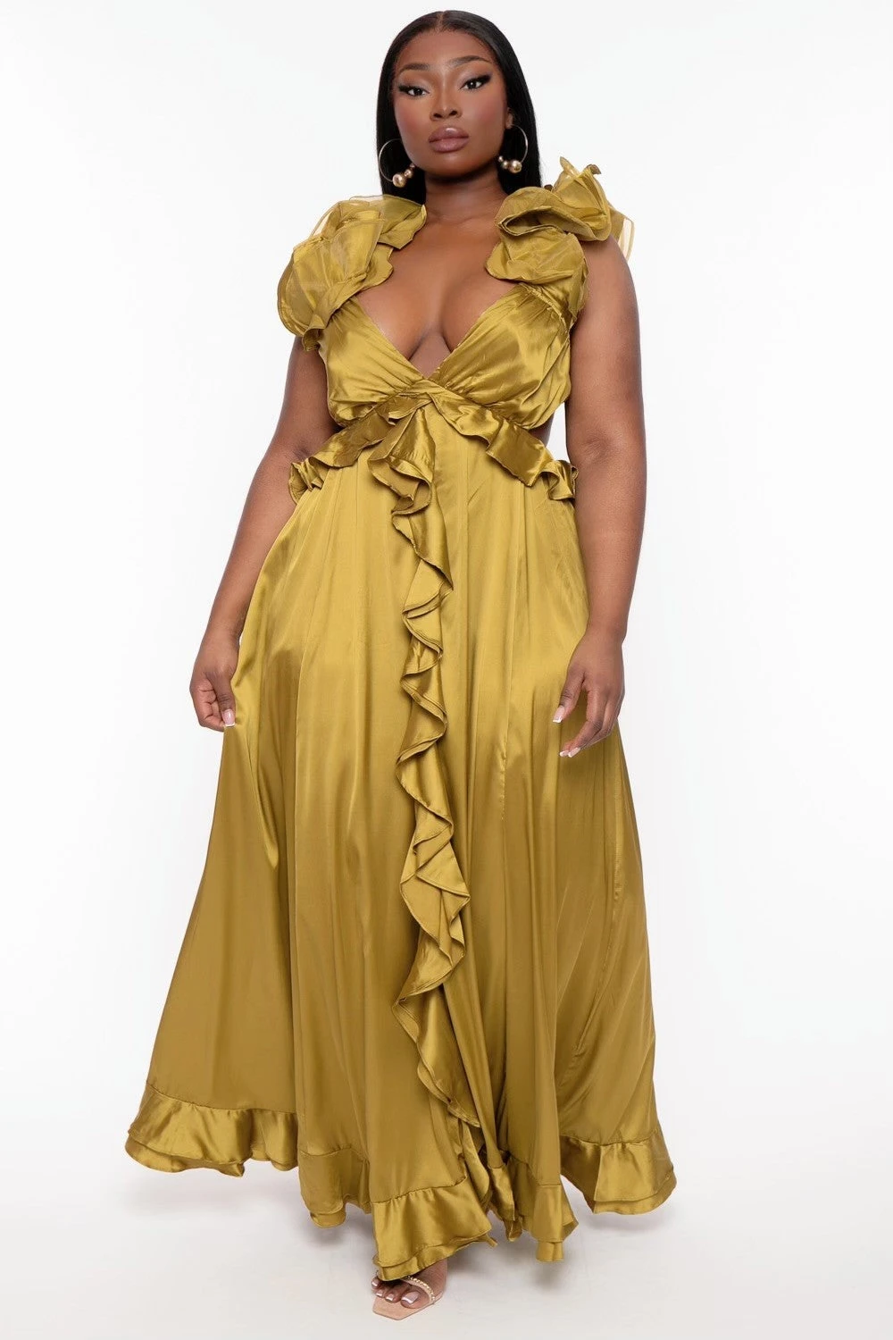 Plus Size Leonora Ruffle Satin Dress - Mustard Plus Size Leonora Ruffle Satin Dress - Mustard -Kitchensuppliesdeal curvy sense dresses plus size leonora ruffle satin dress mustard 32066351792225