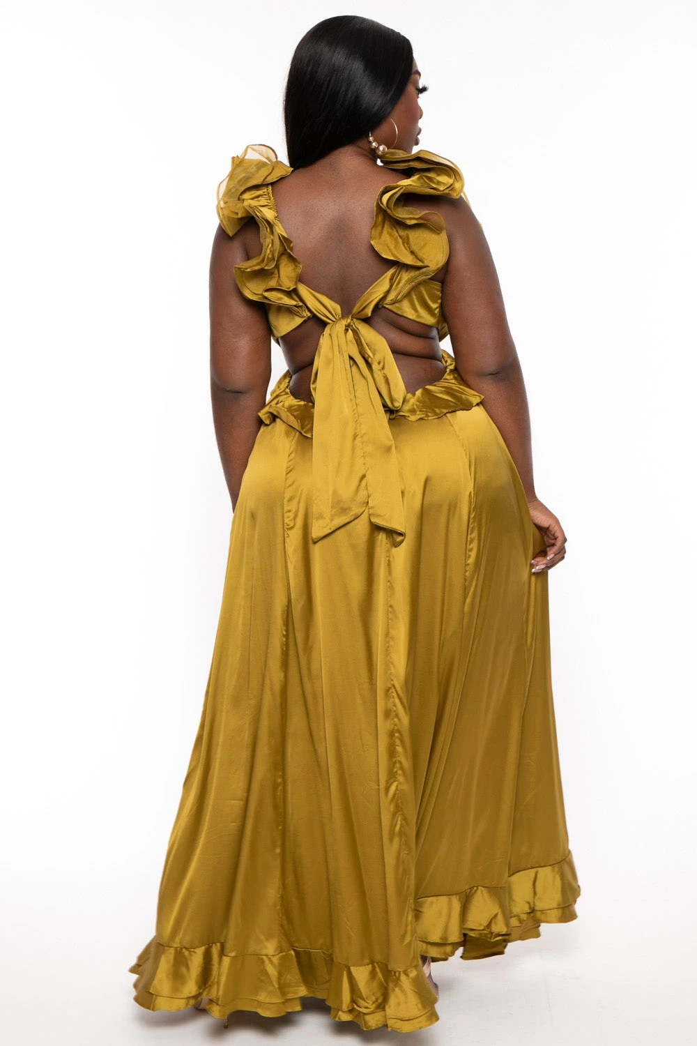 Plus Size Leonora Ruffle Satin Dress - Mustard Plus Size Leonora Ruffle Satin Dress - Mustard -Kitchensuppliesdeal curvy sense dresses plus size leonora ruffle satin dress mustard 32066352545889