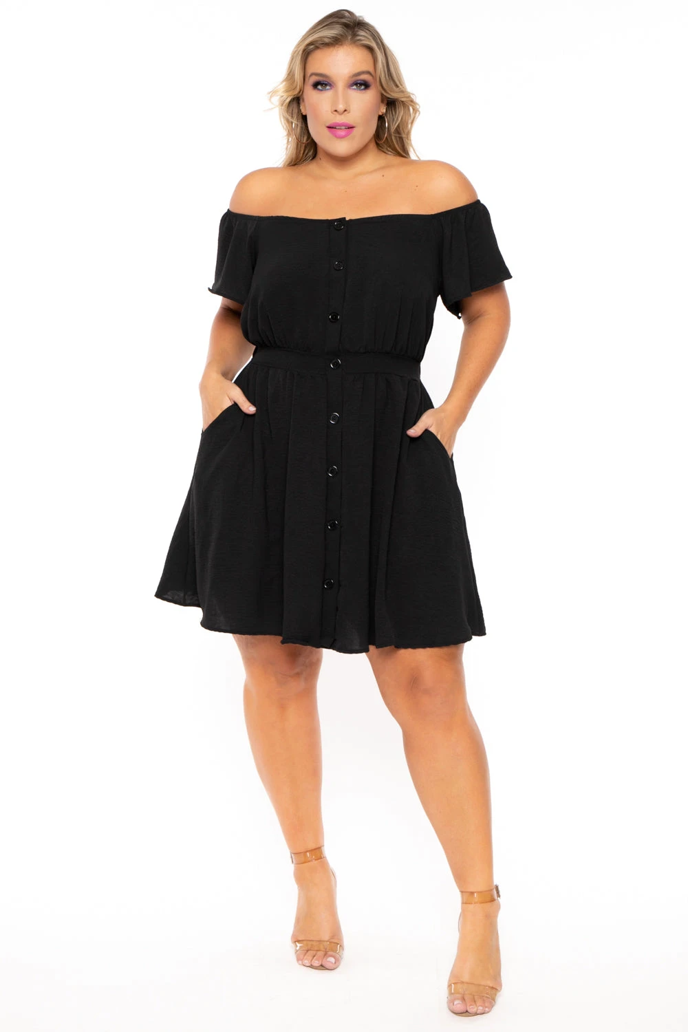 Plus Size Luciana Front Button Dress - Black Plus Size Luciana Front Button Dress - Black -Kitchensuppliesdeal curvy sense dresses plus size luciana front button dress black 30190577352801