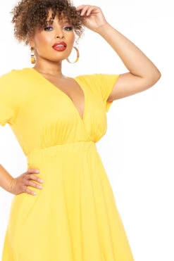 Plus Size Lucy Flare Dress - Yellow -Kitchensuppliesdeal curvy sense dresses plus size lucy flare dress yellow 30453313208417