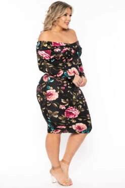 Plus Size Lydia Floral Midi Dress- Black -Kitchensuppliesdeal curvy sense dresses plus size lydia floral midi dress black 31138794799201