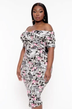 Plus Size Lydia Newspaper Print Dress- Multi -Kitchensuppliesdeal curvy sense dresses plus size lydia newspaper print dress multi 31923596689505