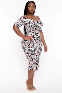 Plus Size Lydia Newspaper Print Dress- Multi -Kitchensuppliesdeal curvy sense dresses plus size lydia newspaper print dress multi 31923596787809