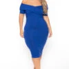 Plus Size Lydia Off The Shoulder Short Sleeve Dress- Blue 1 Plus Size Lydia Off The Shoulder Short Sleeve Dress- Blue -Kitchensuppliesdeal curvy sense dresses plus size lydia off the shoulder short sleeve dress blue 30026231644257