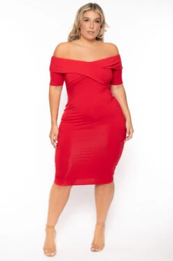 Plus Size Lydia Off The Shoulder Short Sleeve Dress- Red -Kitchensuppliesdeal curvy sense dresses plus size lydia off the shoulder short sleeve dress red 30020895735905