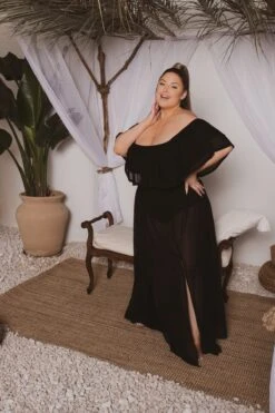 Plus Size Maia Off The Shoulder Maxi Dress - Black -Kitchensuppliesdeal curvy sense dresses plus size maia off the shoulder maxi dress black 31556026138721