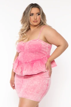 Plus Size Marina Acid Wash Denim Dress - Pink -Kitchensuppliesdeal curvy sense dresses plus size marina acid wash denim dress pink 32074957455457