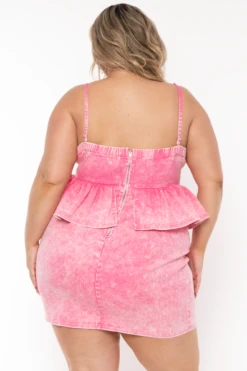 Plus Size Marina Acid Wash Denim Dress - Pink -Kitchensuppliesdeal curvy sense dresses plus size marina acid wash denim dress pink 32074957488225