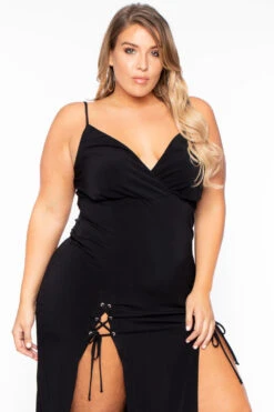 Plus Size Melissa M-Slit Dress - Black -Kitchensuppliesdeal curvy sense dresses plus size melissa m slit dress black 29591946592353