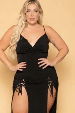 Plus Size Melissa M-Slit Dress - Black -Kitchensuppliesdeal curvy sense dresses plus size melissa m slit dress black 29708873728097