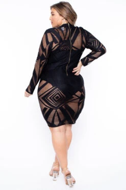 Plus Size Mesh Burn Out Dress - Black -Kitchensuppliesdeal curvy sense dresses plus size mesh burn out dress black 29445566759009
