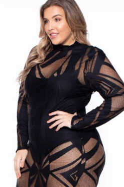 Plus Size Mesh Burn Out Dress - Black -Kitchensuppliesdeal curvy sense dresses plus size mesh burn out dress black 29445567086689