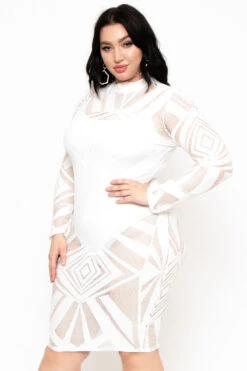 Plus Size Mesh Burn Out Dress - Ivory -Kitchensuppliesdeal curvy sense dresses plus size mesh burn out dress ivory 29446659178593