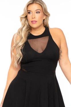 Plus Size Mesh-Inset Flare Dress - Black -Kitchensuppliesdeal curvy sense dresses plus size mesh inset flare dress black 30077774004321