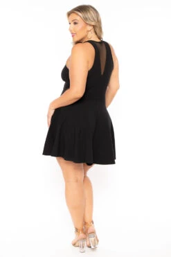 Plus Size Mesh-Inset Flare Dress - Black -Kitchensuppliesdeal curvy sense dresses plus size mesh inset flare dress black 30077774659681
